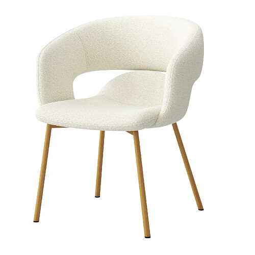 Moloo TRAVIS-Fauteuil de table en tissu Bouclé Ecru et métal décor chêne