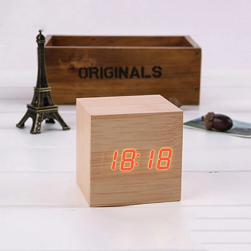 Wewoo Réveils Multicolore Sons Contrôle En Bois Horloge Moderne Numérique LED Bureau Réveil Thermomètre Minuterie Rouge