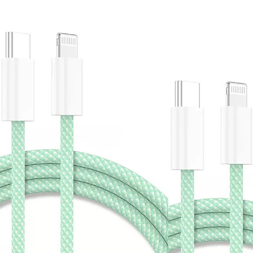 Cables X2 Type-C Charge Rapide 3A Nylon Renforce Vert 2M Pour iPhone 8 / X / XR / 11 / 12 / 13 / SE 2022 Little Boutik®