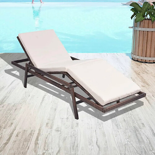 Maison Chic Chaise longue avec coussin | Bain de soleil Relax | Transat Résine tressée Marron -GKD77028