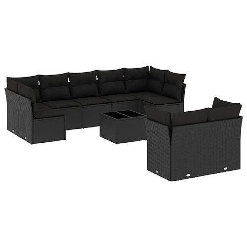 Maison Chic Salon de jardin 10 pcs avec coussins | Ensemble de Table et chaises | Mobilier d'Extérieur noir résine tressée -GKD94774