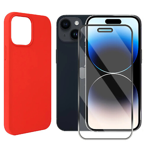 Coque de protection souple silicone Rouge + verre trempé pour iPhone 14 Pro -Visiodirect -