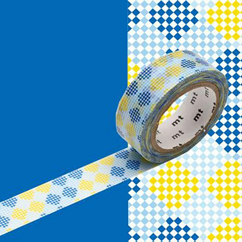 Masking tape damier - Bleu et jaune - 1,5 cm x 7 m