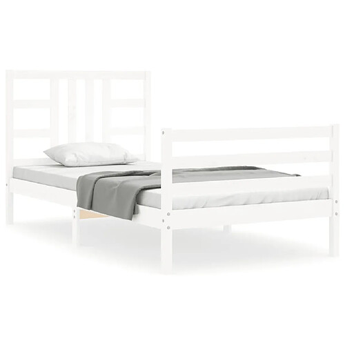 Maison Chic Cadre/structure de lit et tête de lit pour adulte - Lit Moderne Chambre blanc 100x200 cm bois massif -MN43723