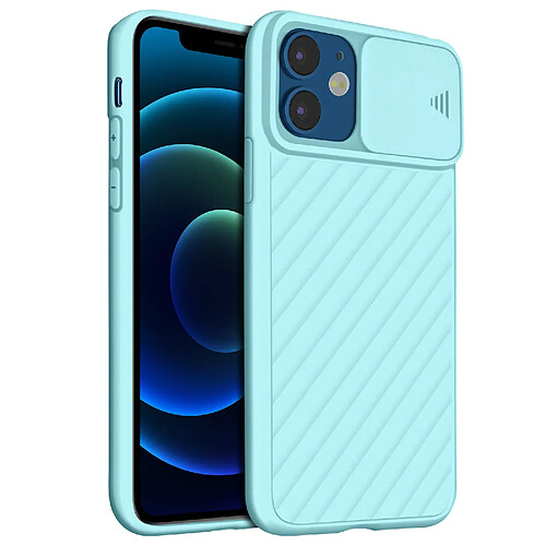 Avizar Coque iPhone 12 / 12 Pro Protection Finition striée Cache caméra coulissant bleu