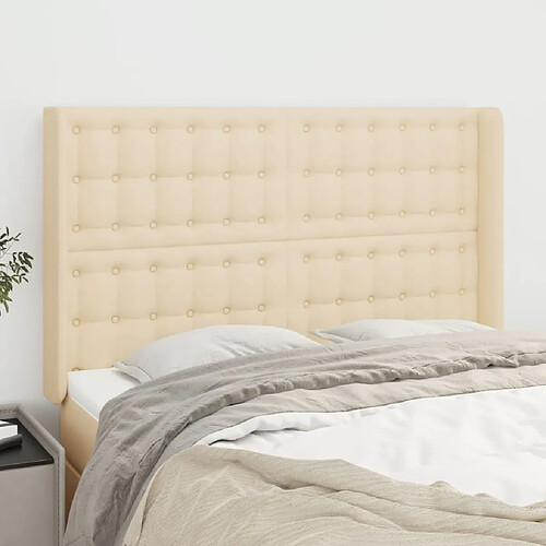 Maison Chic Tête de lit scandinave avec oreilles,meuble de chambre Crème 147x16x118/128 cm Tissu -MN31563