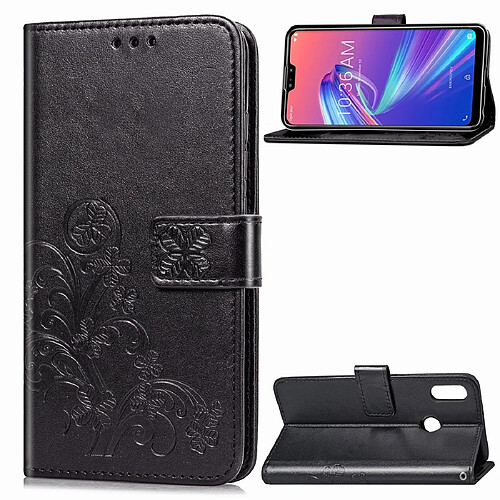 Wewoo Housse Coque Étui en cuir à Motif fleurs pressées Lucky Clover pour ASUS ZB633KLavec support & emplacements de cartesporte-monnaie et dragonne Noir