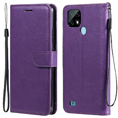 Etui en PU + TPU couleur unie avec support et sangle violet pour votre Realme C20/C21