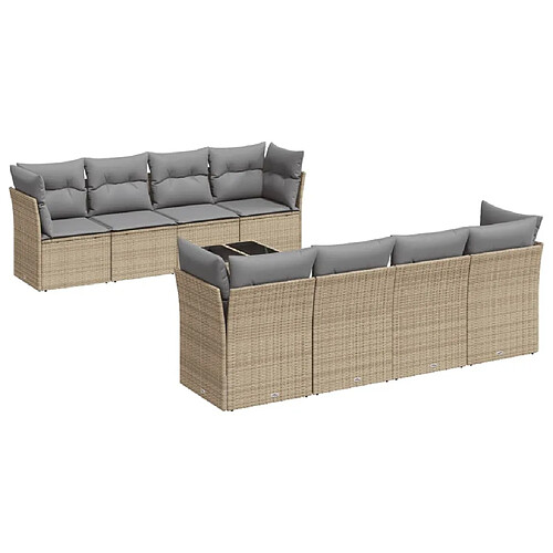 Maison Chic Salon de jardin avec coussins 9 pcs | Ensemble de Table et chaises | Mobilier d'Extérieur beige résine tressée -GKD13815