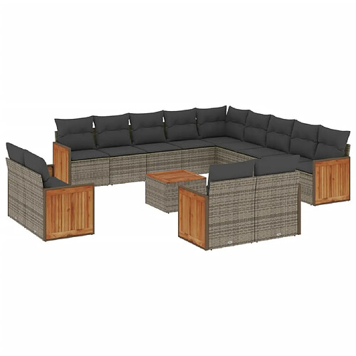 Maison Chic Salon de jardin avec coussins 14 pcs | Ensemble de Table et chaises | Mobilier d'Extérieur gris résine tressée -GKD29567