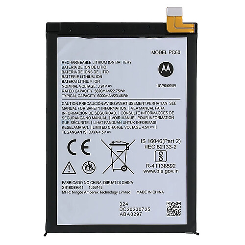 Avizar Clappio Batterie interne pour Motorola Moto G54 6000mAh modèle PC60 Noir