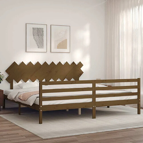 Maison Chic Lit adulte - Cadre Structure de lit avec tête de lit Contemporain marron miel 200x200cm bois massif -MN52900