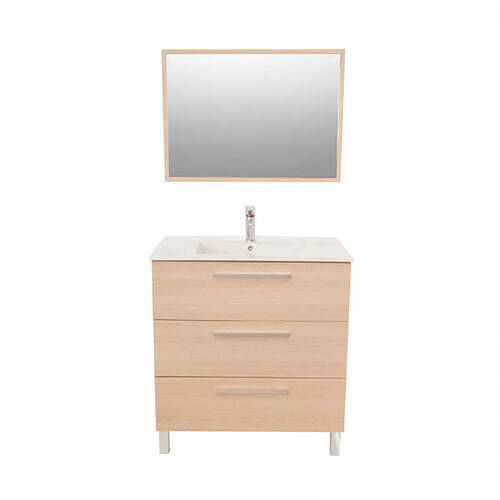 Dansmamaison Meuble sous vasque 3 tiroirs 80 cm Bois + Miroir - KISSA