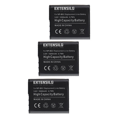 Vhbw EXTENSILO 3x Batteries compatible avec Sony Cyber-Shot DSC-HX10V, DSC-HX20V, DSC-HX30V appareil photo, reflex numérique (1020mAh, 3,6V, Li-ion)