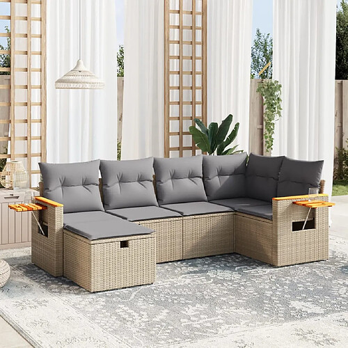 vidaXL Salon de jardin avec coussins 6pcs mélange beige résine tressée