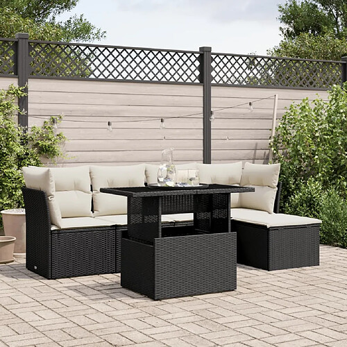 vidaXL Salon de jardin 6 pcs avec coussins noir résine tressée