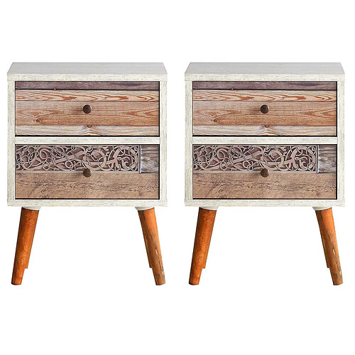 Hanah Home Chevet en aggloméré 2 tiroirs Malmo (Lot de 2).