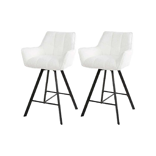 Lisa Design Hatti - lot de 2 tabourets de bar pivotants - en tissu bouclette blanc