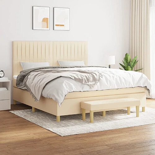 vidaXL Sommier à lattes de lit avec matelas Crème 180x200 cm Tissu