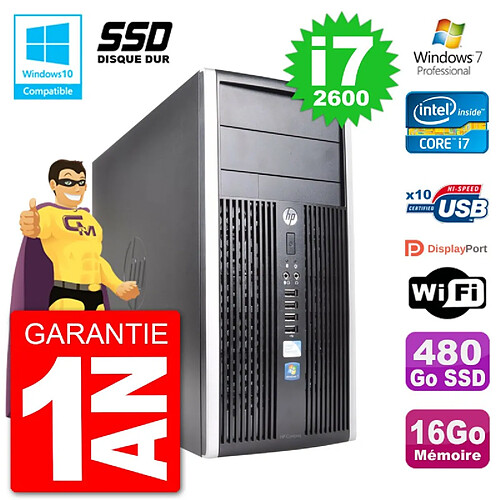 PC HP 6300 MT Intel Core i7-2600 RAM 16Go SSD 480Go Graveur DVD Wifi W7 · Occasion