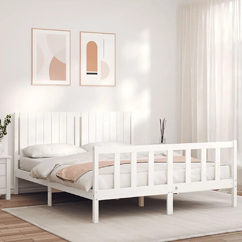 Maison Chic Lit adulte - Cadre Structure de lit avec tête de lit Contemporain blanc 160x200 cm bois massif -MN75910