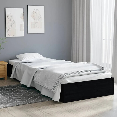 vidaXL Cadre de lit sans matelas noir bois massif 75x190 cm