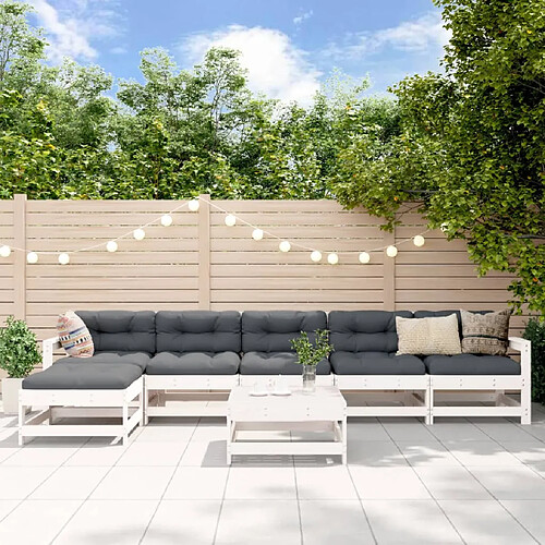 vidaXL Salon de jardin 7 pcs avec coussins blanc bois massif