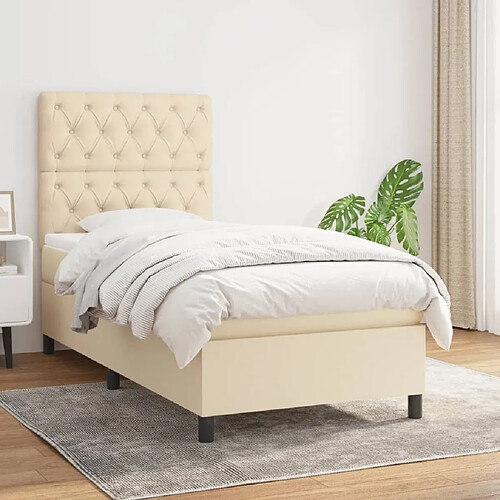 vidaXL Sommier à lattes de lit avec matelas Crème 80x200 cm Tissu