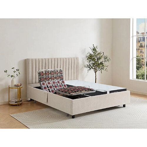 Vente-Unique Lit électrique de relaxation déco tout plots + matelas ressorts ensachés et mémoire de forme - 2 x 80 x 200 cm - Tissu - Beige - ANTALISA de DREAMEA