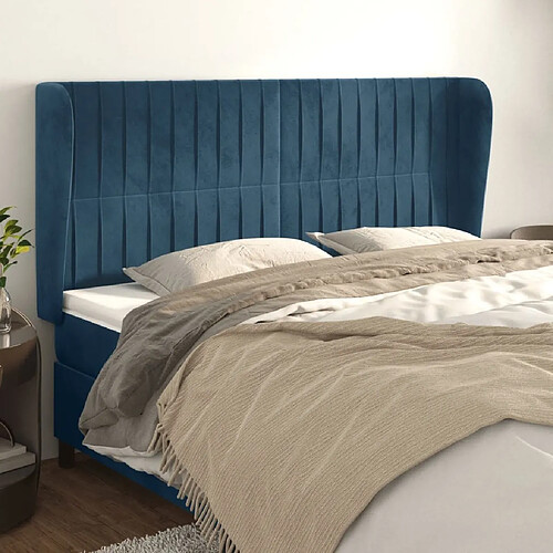 Maison Chic Tête de lit scandinave avec oreilles,meuble de chambre Bleu foncé 203x23x118/128 cm Velours -MN38829