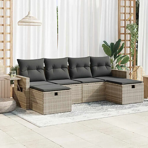 vidaXL Salon de jardin 6 pcs avec coussins gris clair résine tressée