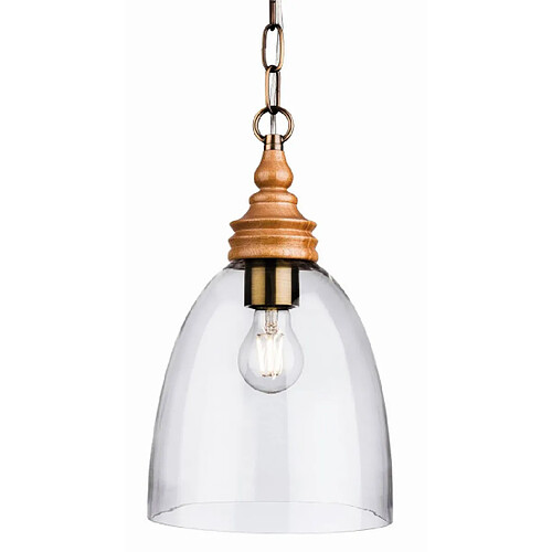 Luminaire Center Suspension Comet Bois naturel avec verre transparent 1 ampoule 37cm