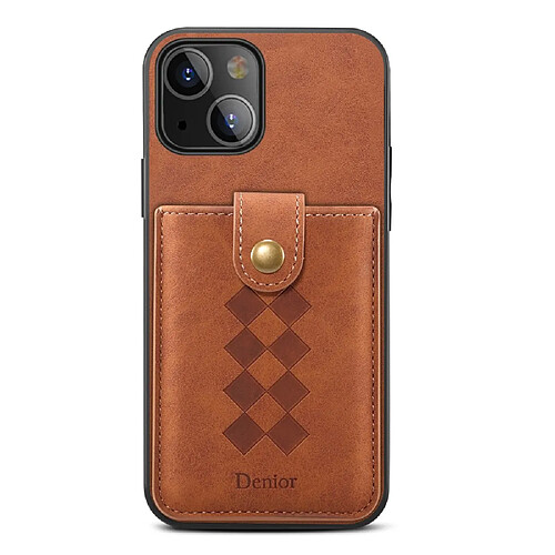 Coque en TPU + PU porte-carte à fermoir magnétique amovible marron pour votre Apple iPhone 13 6.1 pouces