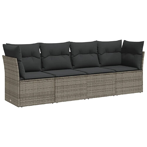 Maison Chic Salon de jardin 4 pcs avec coussins | Ensemble de Table et chaises | Mobilier d'Extérieur gris résine tressée -GKD20318