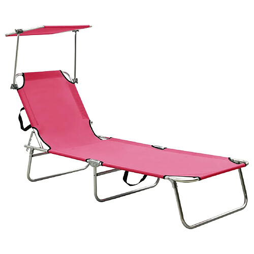 vidaXL Chaise longue pliable avec auvent acier rose magento