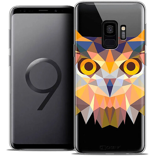 Caseink Coque Housse Etui Samsung Galaxy S9 (5.8 ) [Crystal Gel HD Polygon Series Animal - Souple - Ultra Fin - Imprimé en France] Hibou