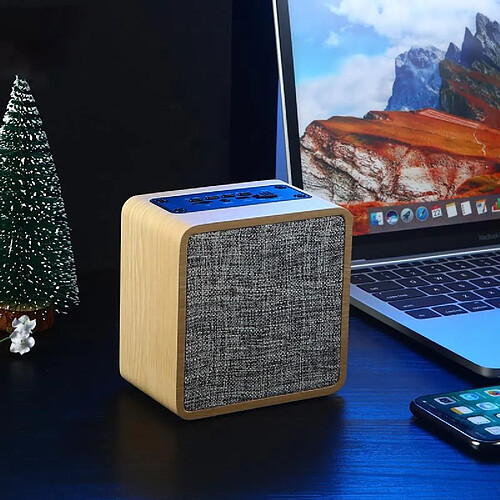 Yonis Enceinte Bluetooth Bois Tissu Autonomie 10h Micro Intégré Support TF AUX