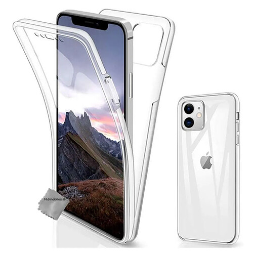 Htdmobiles Coque silicone gel fine 360 integrale (avant et arriere) pour Apple iPhone 12 / 12 Pro + verre trempe - TRANSPARENT