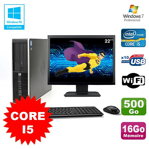 Lot PC HP Elite 8100 SFF Core i5-650 3.2GHz 16Go 500Go Graveur WIFI W7 +Ecran 22 · Occasion