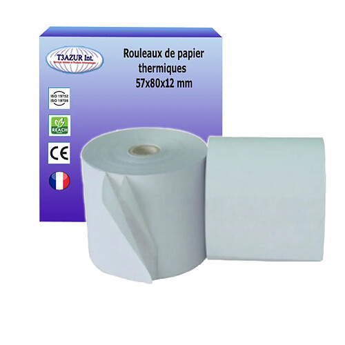 Lot de 5 Rouleaux de papier thermiques 57x80x12 mm -T3AZUR