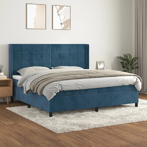 vidaXL Sommier à lattes de lit et matelas Bleu foncé 200x200cm Velours