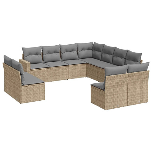 Maison Chic Salon de jardin 11 pcs avec coussins | Ensemble de Table et chaises | Mobilier d'Extérieur beige résine tressée -GKD15959