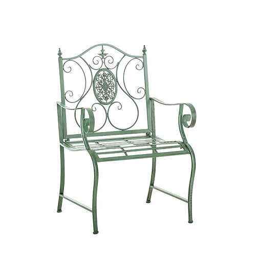 Decoshop26 Chaise de jardin balcon terrasse avec accoudoirs design rustique en métal vert vieilli 10_0003026