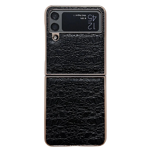 Coque en TPU + cuir véritable nano électroplaqué, anti-chute pour votre Samsung Galaxy Z Flip4 5G - noir