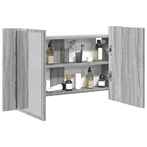 vidaXL Armoire de salle de bain à miroir LED sonoma gris 80x12x45 cm