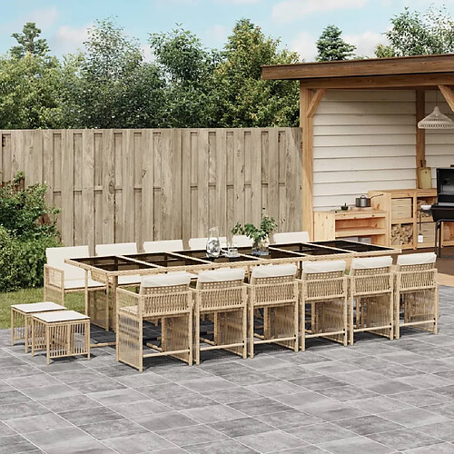 vidaXL Ensemble à manger de jardin et coussins 17 pcs beige