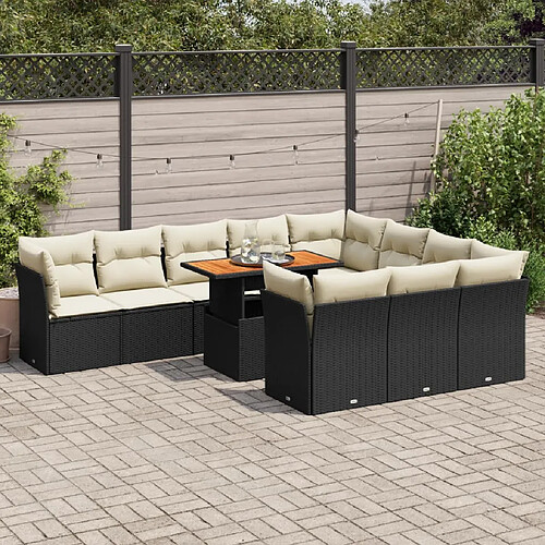 vidaXL Salon de jardin 11 pcs avec coussins noir résine tressée