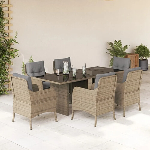 vidaXL Ensemble à manger de jardin et coussins 7 pcs beige poly rotin