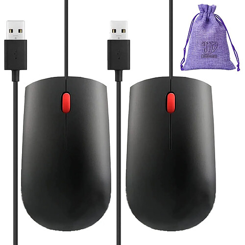 Lot de 2 souris d'ordinateur USB pour ordinateurs portables HP ASUS Lenovo Chromebook ou PC de bureau – Souris filaires en vrac avec pochette de voyage