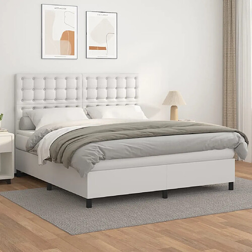 vidaXL Sommier à lattes de lit avec matelas Blanc 180x200cm Similicuir